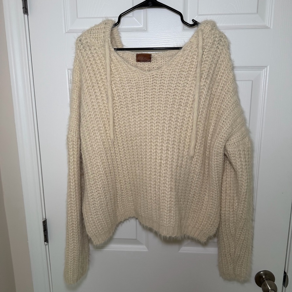 POL Cream Knit Chunky Sweater with Hood